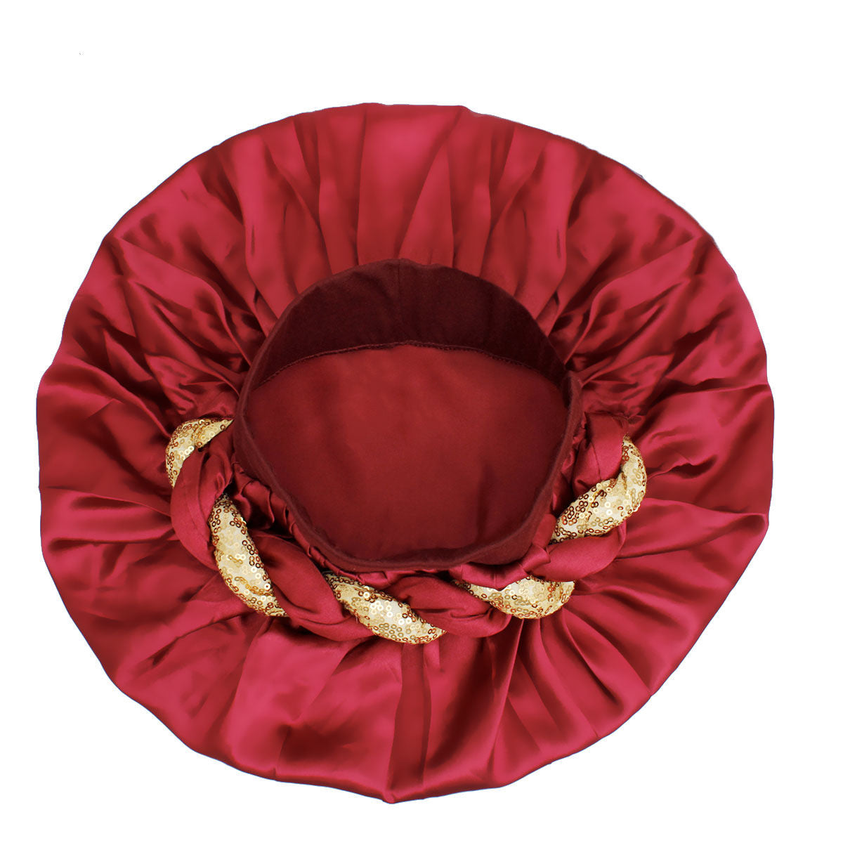 Bonnet Wine Gold Satin Wide Edge Twist Women