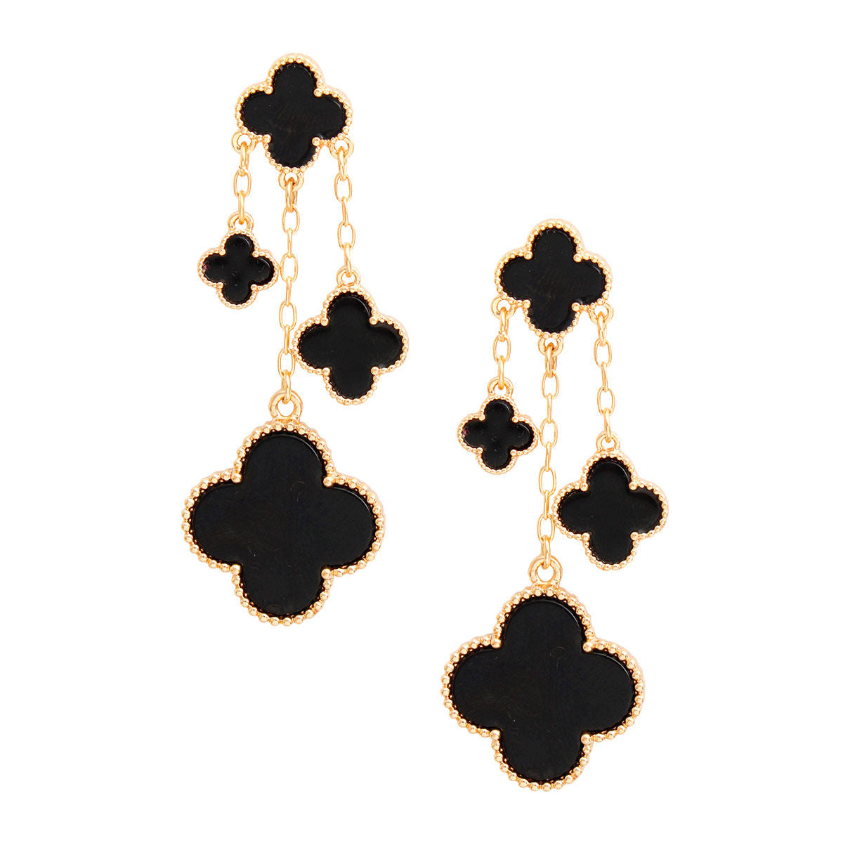 Dangle Black Clover Gold Chain Earrings for Women