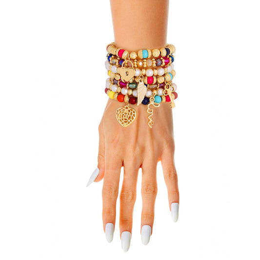 Multi Pearl Love 7 Pcs Bracelets