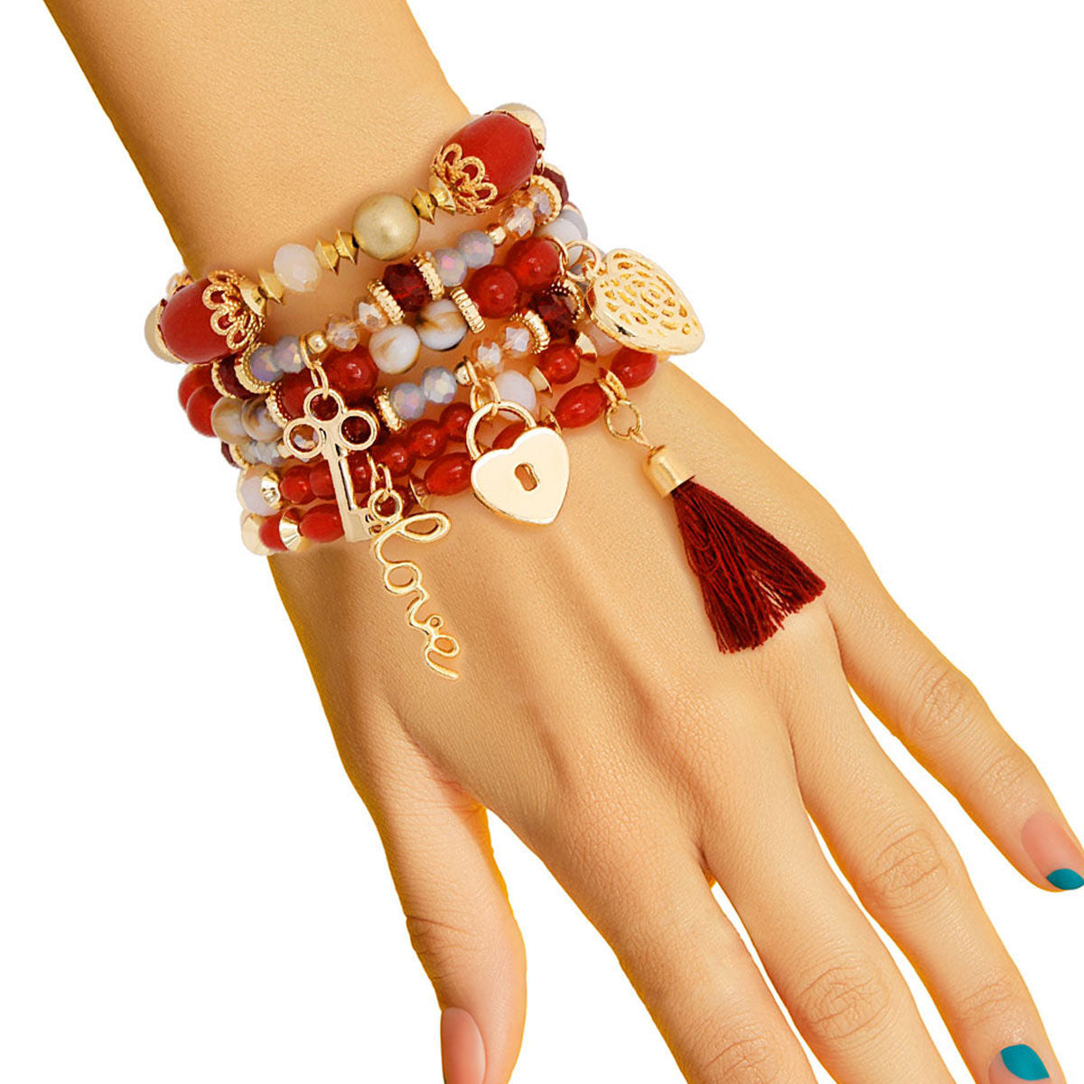 Burgundy Glass Bead Love Bracelets