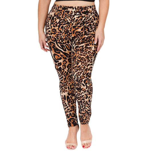 Plus Size Leopard Leggings-Waist 33-39"