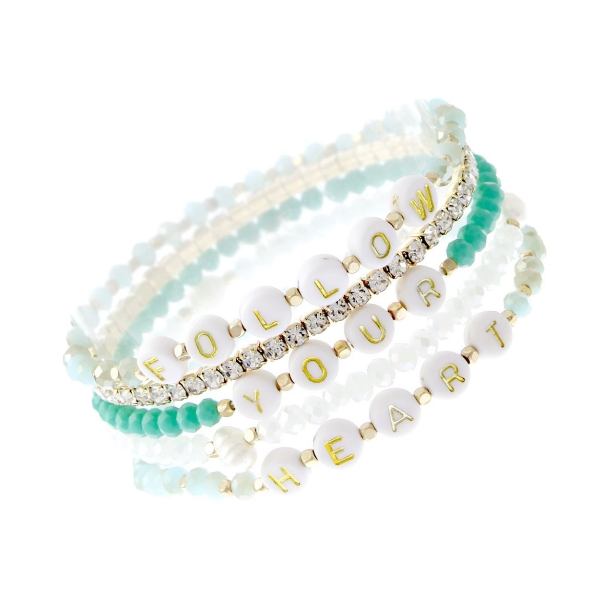 Follow Your Heart Aqua Beaded Bracelets