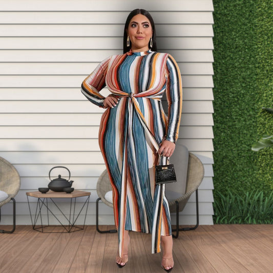 Striped 4XL Knot Bodycon Dress